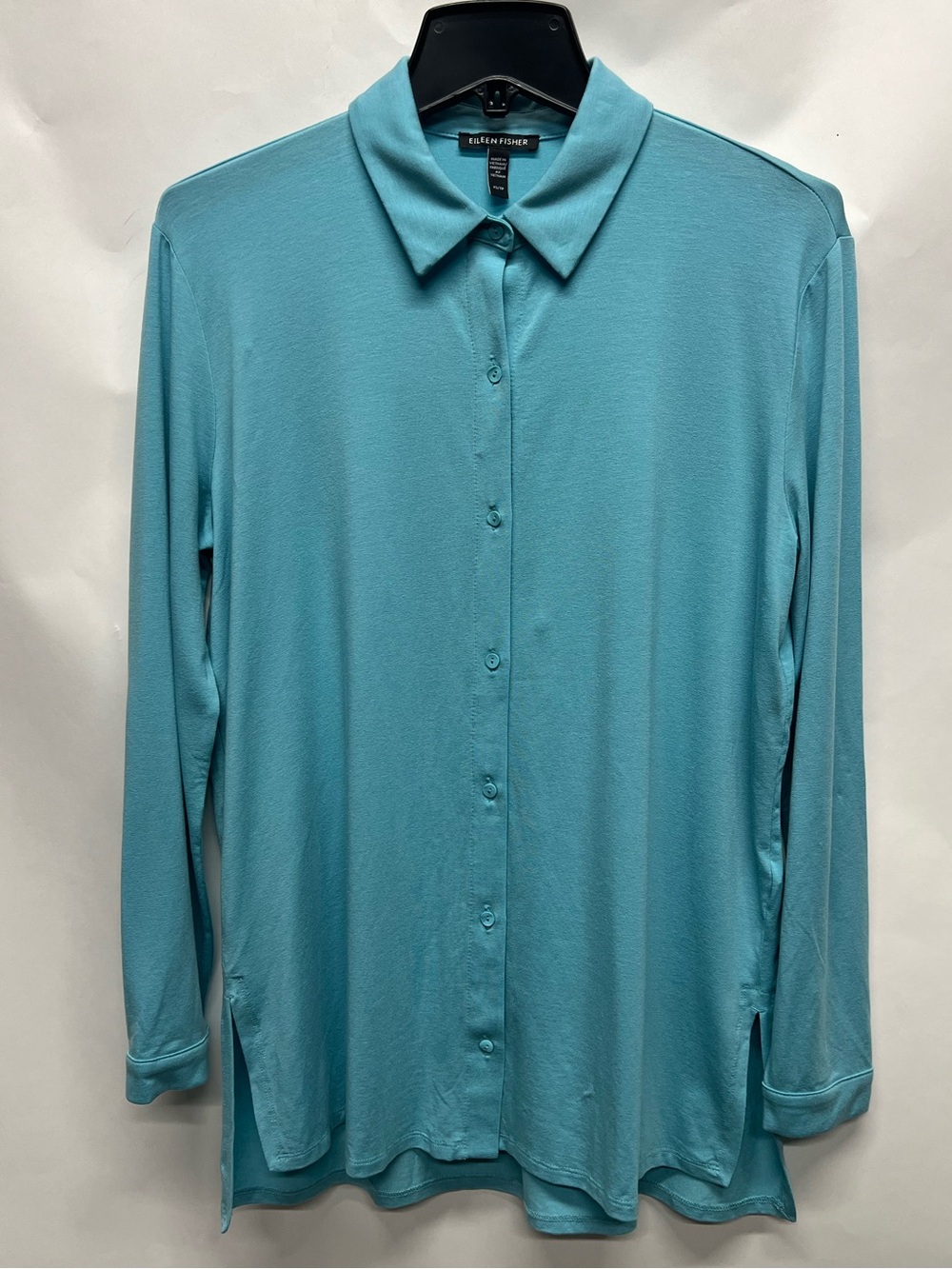 Eileen Fisher Stretch Jersey Classic Collar Shirt Top GLACIER BLUE Size XS